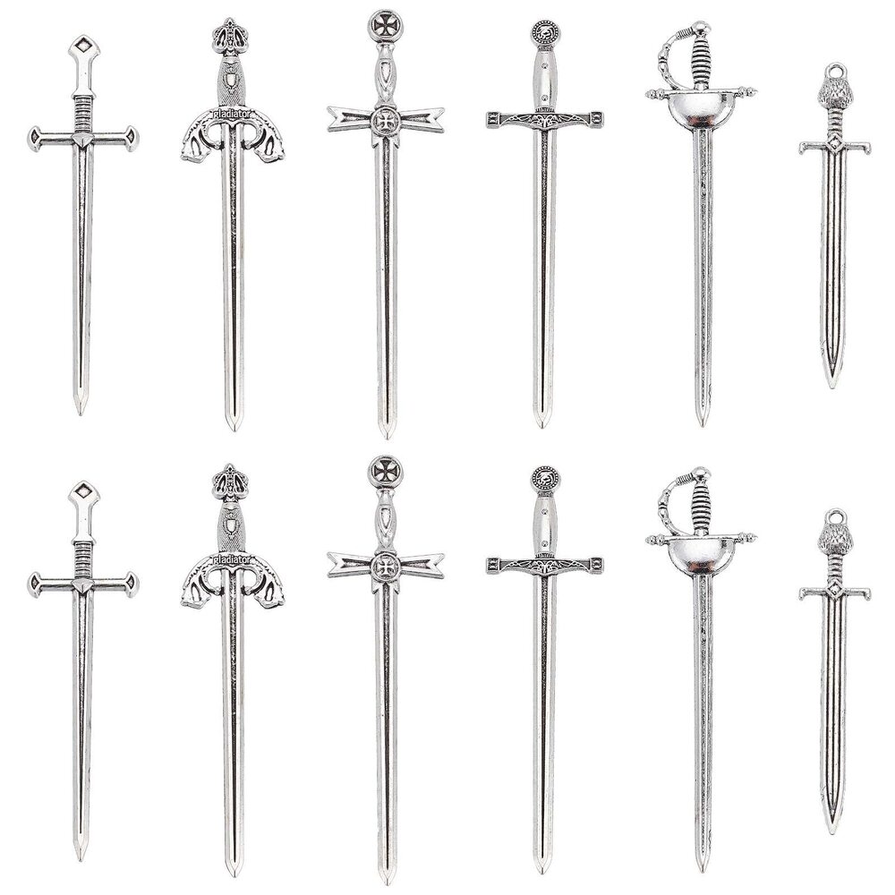 9118 1 Box 24Pcs Tibetan Style Sword Charms Knife Charm Medieval Antique